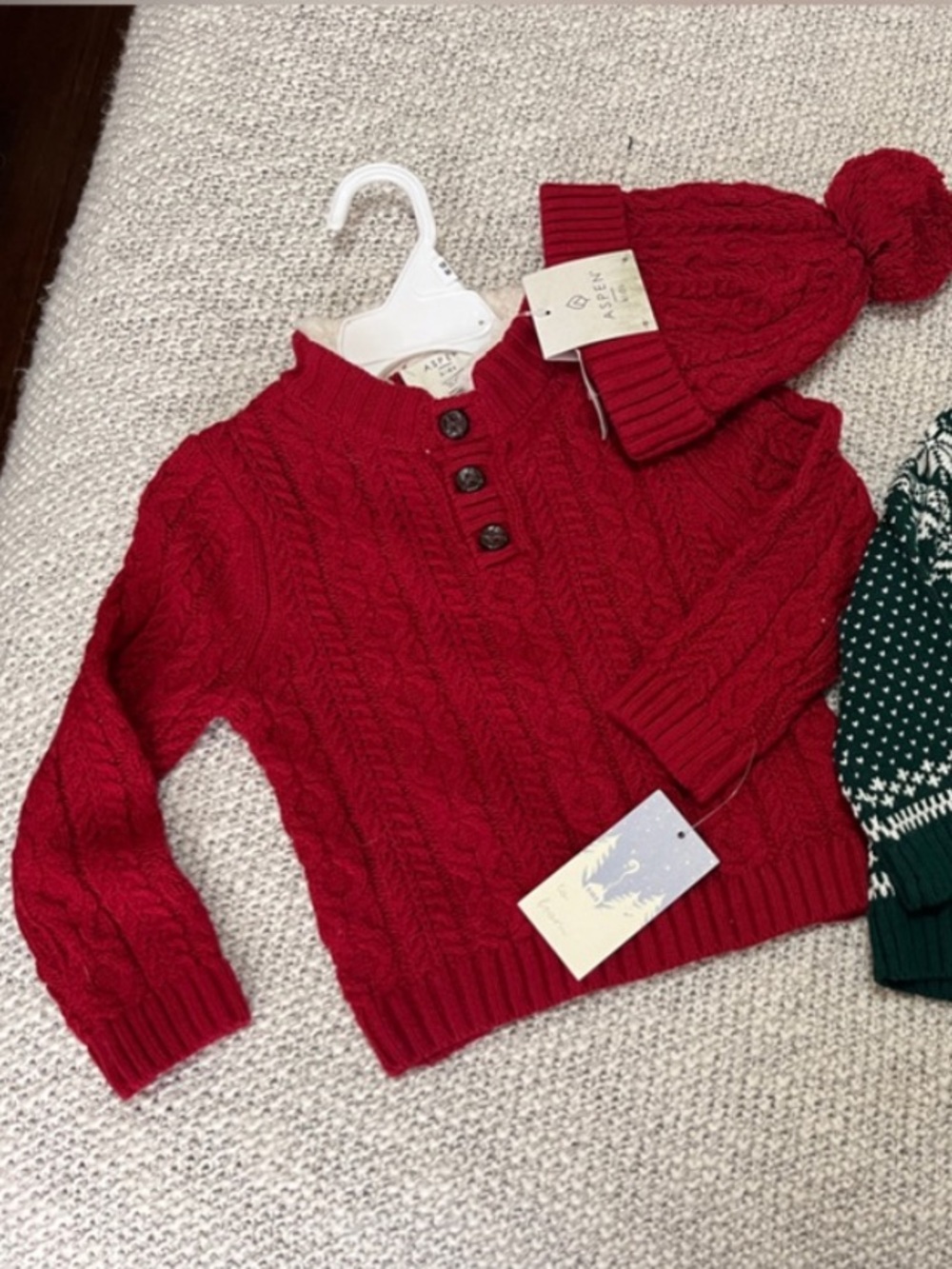 Cozy Kids' Red Sweater and beanie Set size 18m